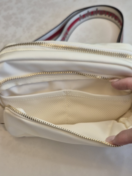 Lululemon Everywhere Crossbody Bag Ivory Red Gold Hardware Striped Wordmark - Picture 7 of 8